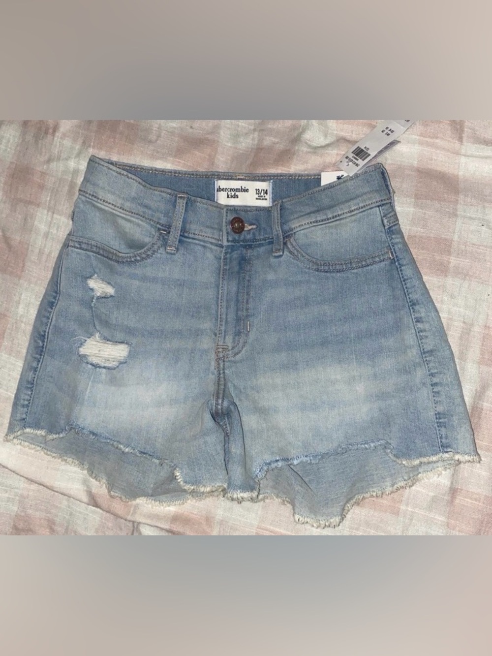 Abercrombie Kids Girls Distressed Denim Shorts Adjustable Waist Sz 13/14 NEW